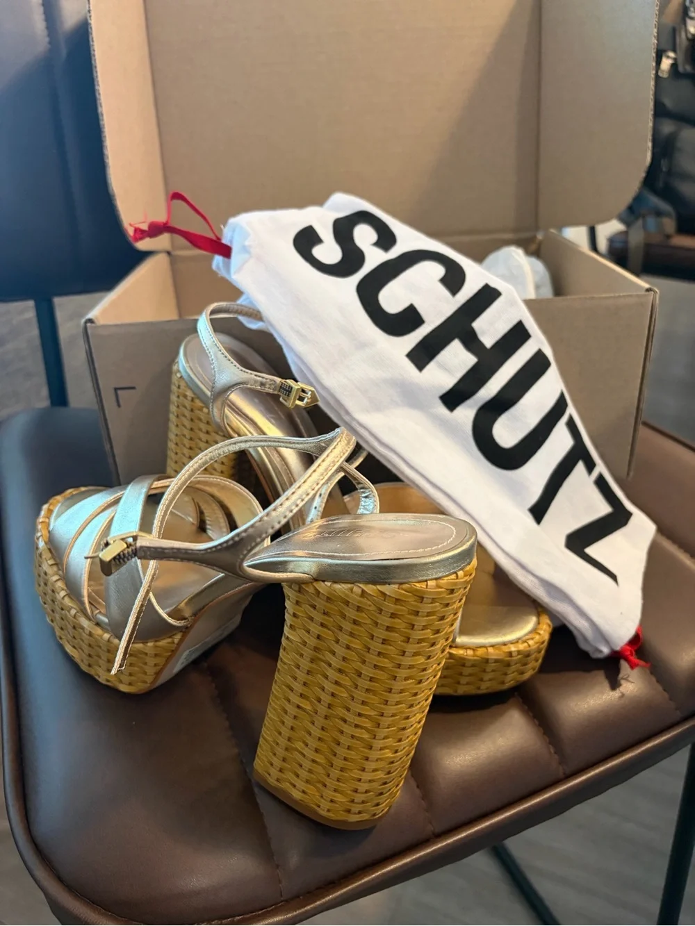 Metallic Gold Platform Woven-Trim Block Heel Sandals